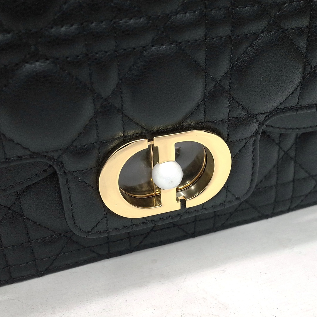 Small Dior Jolie Top Handle Bag Black Cannage Calfskin